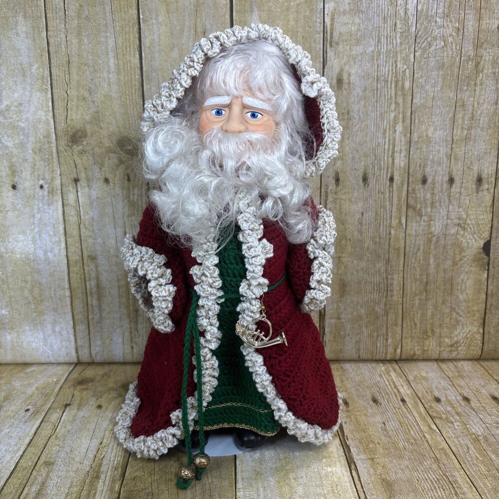 Vintage Santa Claus Doll Crocheted Robe Victorian Style Christmas Decor 14 Inch